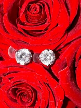 1 CTW CZ Stud Earrings White Gold 4 Prong Diamond Look Classic Round 14kt
